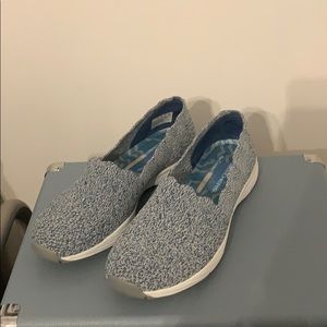 Blue and white, memory foam slip ons